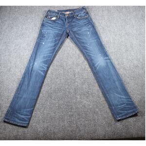 True Religion Avery Jeans Womens 25 Blue Distressed Button Fly Made USA Y2K